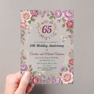 65th Blue Sapphire Wedding Anniversary Acrylic Invitations