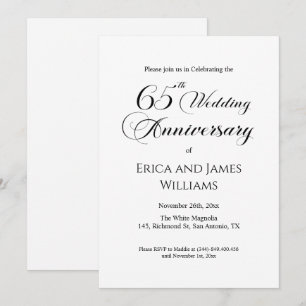 65th Blue Sapphire Wedding Anniversary Elegant Invitation