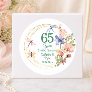 65th Blue Sapphire Wedding Anniversary Gold Frame Classic Round Sticker