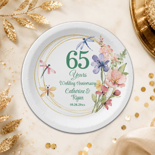 65th Blue Sapphire Wedding Anniversary Gold Frame Paper Plate