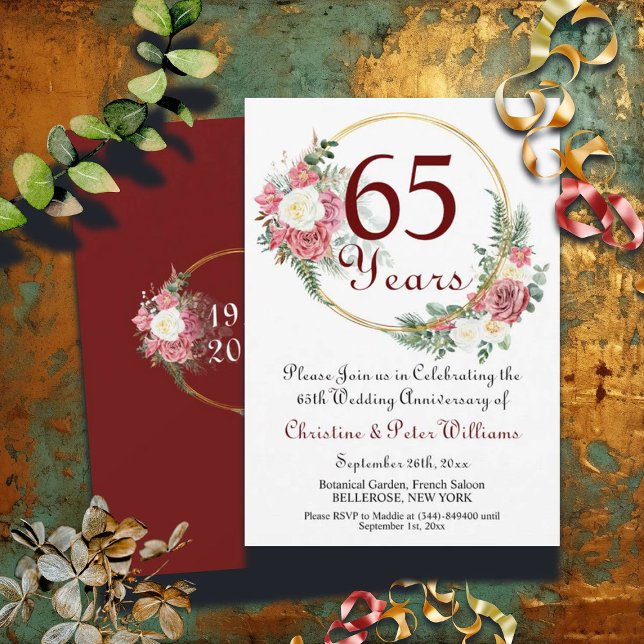 65th Blue Sapphire Wedding Anniversary Roses  Invitation (Creator Uploaded)