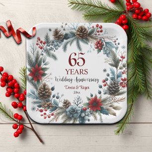65th Blue Sapphire Wedding Anniversary Winter Paper Plate