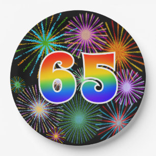 65th Event - Fun, Colorful, Bold, Rainbow 65 Paper Plate
