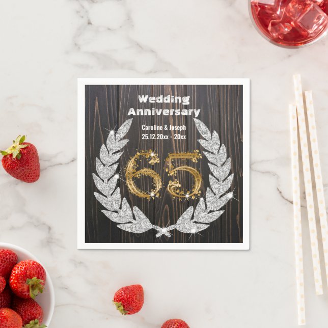 65th Gold & Diamond Laurel Wedding Anniversary Nap Napkin (Insitu)