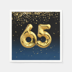 65th Gold Party Balloons and Confetti Napkins