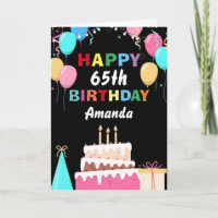 65th Happy Birthday Colourful Balloons Cake Black