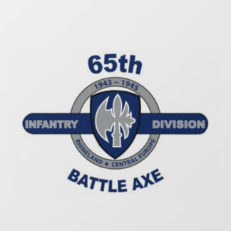 65th Infantry Division Battle Axe, static on front Window Cling
