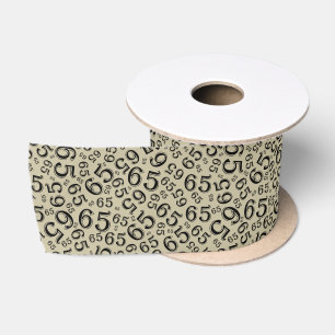 65th Modern Random Number Pattern Black/Gold Satin Ribbon