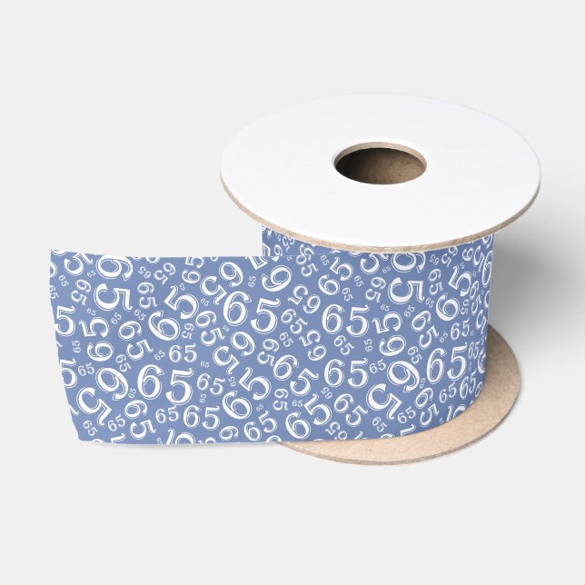 65th Modern Random Number Pattern Blue/White Satin Ribbon (Spool)