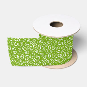 65th Modern Random Number Pattern Green/White Satin Ribbon