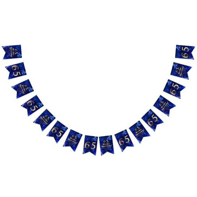 65th Sapphire Wedding Anniversary Gold Typography Bunting Flags (All)