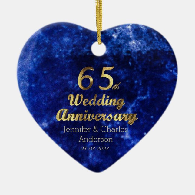 65th Sapphire Wedding Anniversary Gold Typography Ceramic Ornament (Front)