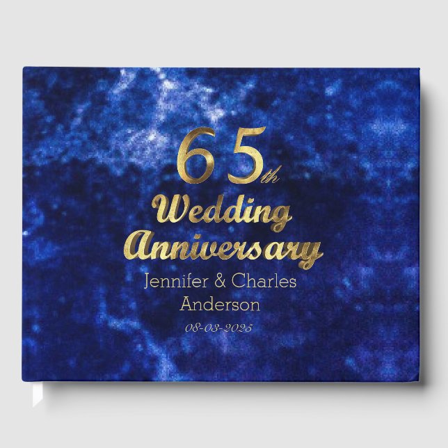 65th Sapphire Wedding Anniversary Gold Typography Guest Book (Front)
