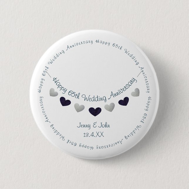 65th sapphire wedding anniversary husband wife 2 inch round button (Front)