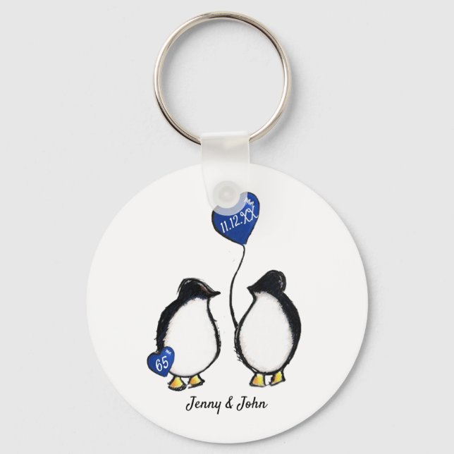 65th sapphire wedding anniversary penguin gift keychain (Front)