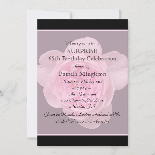 65th Surprise Birthday Party Invitation Rose (Front)