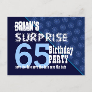 65th Surprise Birthday Save the Date Diagonal VB18 Announcement Postcard