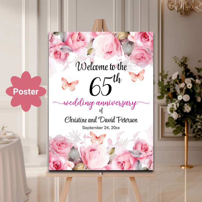 65th Wedding Anniversary Blush Roses Welcome Poster (Creator Uploaded)