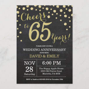 65th Wedding Anniversary Chalkboard Black and Gold Invitation