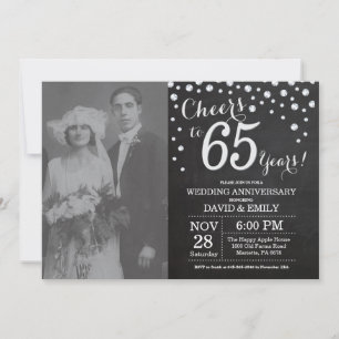 65th Wedding Anniversary Chalkboard Black Silver Invitation