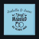 65th Wedding Anniversary Custom Names Sky Blue Magnet<br><div class="desc">Commemorate your sixty-fifth wedding anniversary with this sky blue background,  custom magnet. Personalize the names in black text to your own or the couple celebrating this milestone. Great idea for a party favour too!</div>