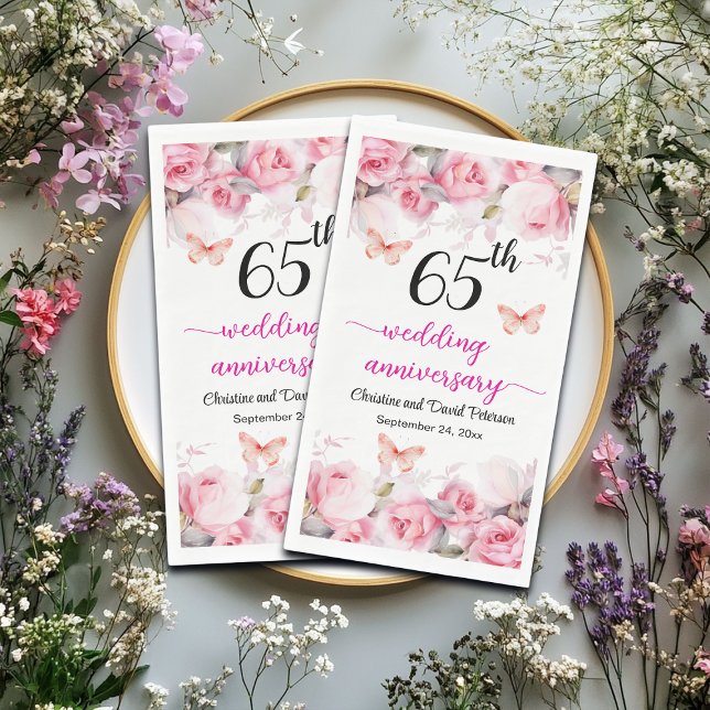 65th Wedding Anniversary Elegant Blush Roses Napkin (Creator Uploaded)