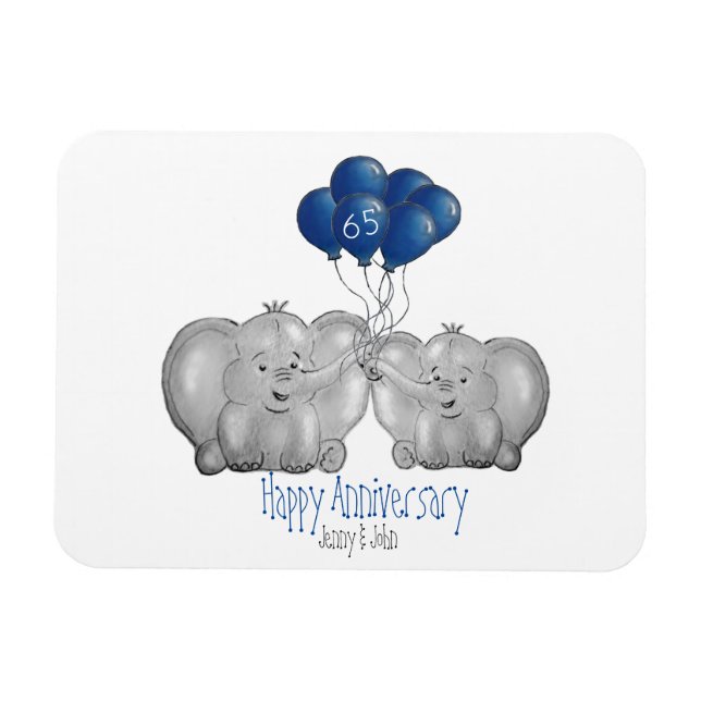 65th wedding anniversary elephant magnet (Horizontal)