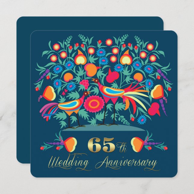 65th Wedding Anniversary Folk Art Invitation (Front/Back)