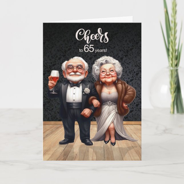 65th Wedding Anniversary Funny Old Couple Cheers Card (Front)