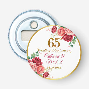 65th Wedding Anniversary Gold Frame Floral Bottle Opener