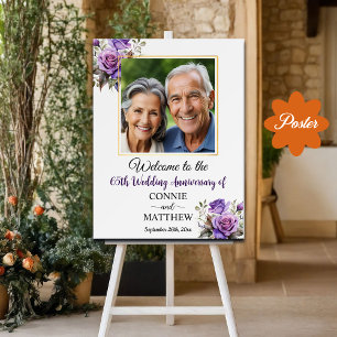 65th Wedding Anniversary Gold Frame Purple Roses Poster