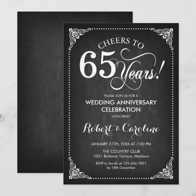 65th Wedding Anniversary - Gold White Invitation (Front/Back)