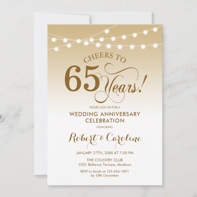 65th Wedding Anniversary - Gold White Invitation (Front)