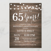 65th Wedding Anniversary Invitation Rustic Wood