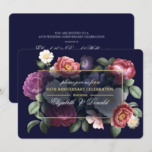 65th Wedding Anniversary Party Vintage Floral Invitation (Front/Back)