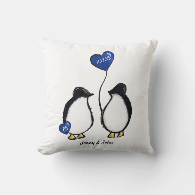 65th wedding anniversary penguin gift throw pillow (Front)