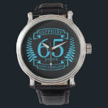 65th Wedding ANNIVERSARY SAPPHIRE Watch<br><div class="desc">A design to celebrate your SIXTY FIFTH year of marriage. SAPPHIRE is the traditional gift for this occasion. The text reads SAPPHIRE 65 year anniversary. A romantic design to celebrate your 65th year of marriage. If you would like any help customizing this design please contact me, there is an ask...</div>