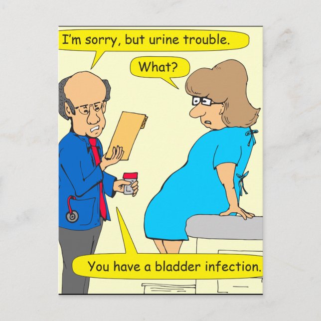 662 urine trouble pun cartoon postcard (Front)