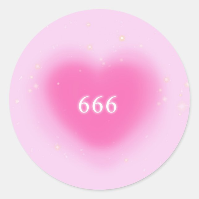 666 Modern Pink Heart Aesthetic Angel Number   Classic Round Sticker (Front)