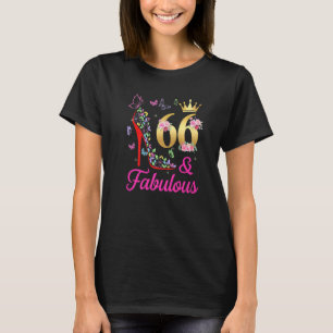 66 & Fabulous 66 Years Old 66th Bday Butterflies H T-Shirt