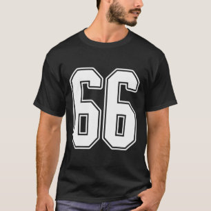 #66 White Outline Number 66 Sports Fan Jersey Styl T-Shirt