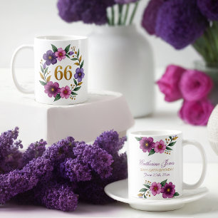 66ème Anniversaire Mug - Couronne florale avec num