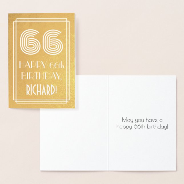66th Birthday – Art Deco Inspired Look "66" + Name Foil Card (Display)