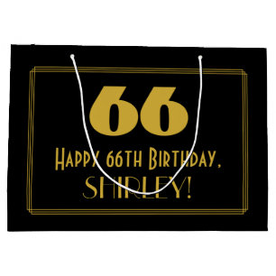 66th Birthday — Art Deco Inspired Look "66" & Name Large Gift Bag