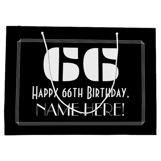66th Birthday ~ Art Deco Inspired Look "66" + Name Large Gift Bag (Back)