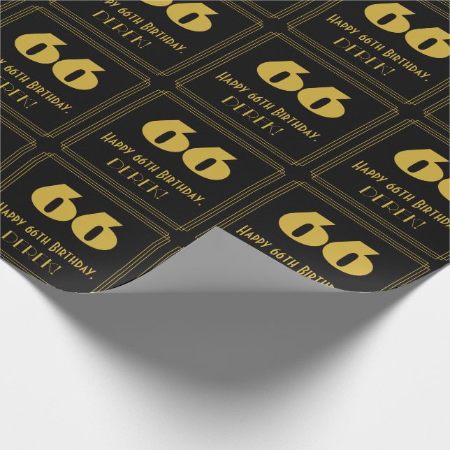 66th Birthday – Art Deco Inspired Look "66" & Name Wrapping Paper (Corner)