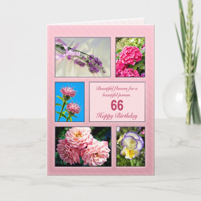 66th birthday, beautiful flowers card (Front)