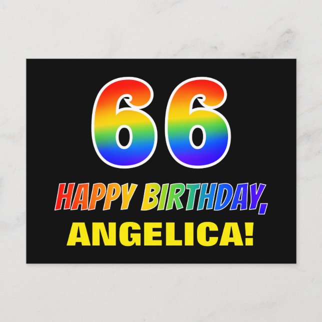 66th Birthday: Bold, Fun, Simple, Rainbow 66 Postcard (Front)
