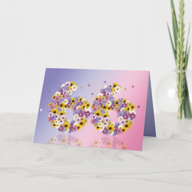 66th birthday card with flowery letters (Front)