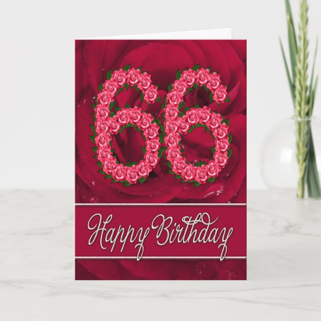 66th birthday card with roses and leaves (Front)